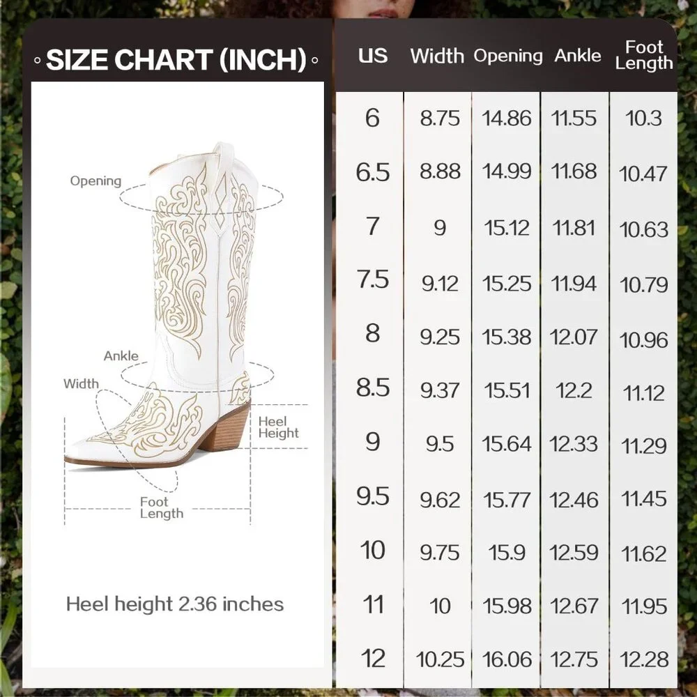 Women White Knee High Boots Cowgirl Boots Cowboy Tall Boots Western Wide Calf - Picture 9 of 9
